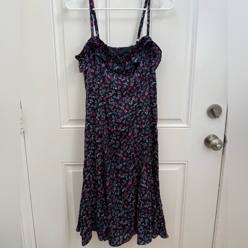 J. Crew Silk Navy Floral Dress with Spaghetti Straps
